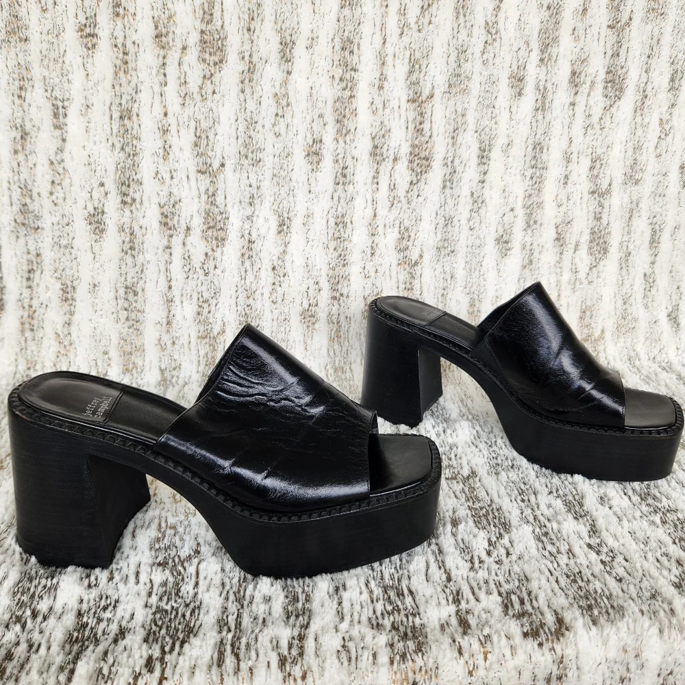 Jeffrey Campbell "Concert Platform Mule" Sandal Black Leather | Women's Size 10 - Picture 8 of 13